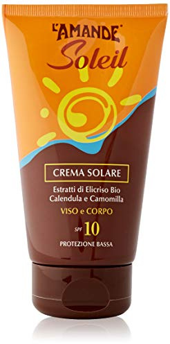 L'AMANDE - Crema Solare Viso e Corpo con Vitamina E e Acido Ialuronico, Protezione Solare 10 alla Camomilla con Attivatore Abbronzatura - Soleil, 125 ml