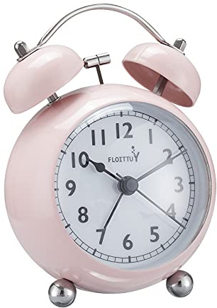 FLOITTUY {Loud Alarm Clock for Deep Sleepers) 3.5'' Twin Bell Alarm Clock with Backlight for Bedroom,No-Ticking,Cute(Pink)