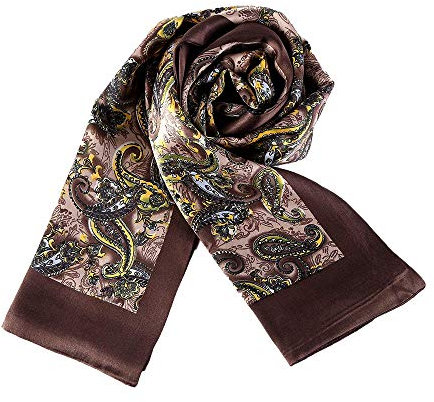 UK_Stone Klassisch Seidenschal Groß Paisley Blumen Halstuch Herren Schal Braun