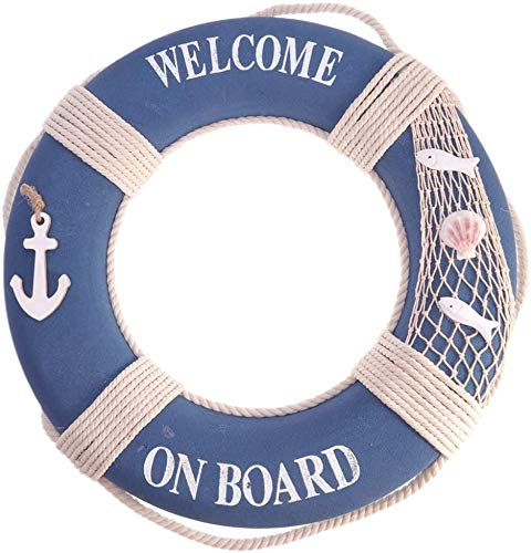 Taotenish Bouée de sauvetage en mousse de style méditerranéen avec inscription « Welcome on Board » - Décoration murale - 50 cm