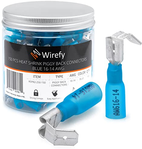 Wirefy Connettori Forcella Piggyback - Kit Terminali Termoretraibili 3 Vie - Capicorda Elettrici Rapidi - Blu 1,5-2,5 mm²