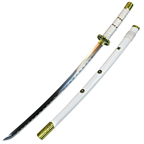 One Piece - Oden's AME No Habakiri Schwert, handgeschmiedet – Oden Ame No Habakiri, Samurai Schwerter echt, Carbon Stahl mit Scheide 103 cm, Zoro Schwert für Zoro Cosplay One Piece, weiß