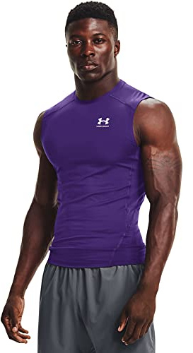 Under Armour Camiseta sin Mangas Heatgear de compresión para Hombre, Color Morado (500)/Blanco, Talla M, Morado (500)/Blanco, M