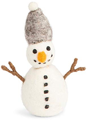 Weihnachtsanhänger Baumschmuck Schneemann mit grauer Mütze aus Filz