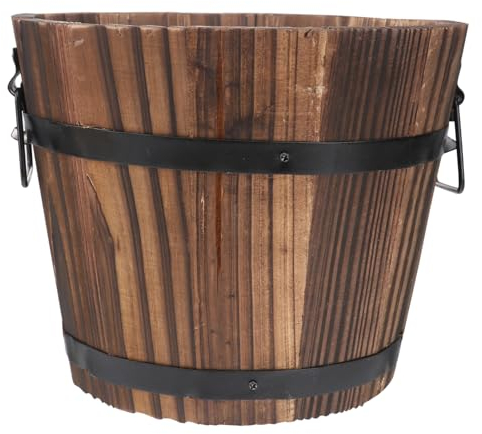 Holibanna Wood Flower Bucket Garden Wooden Planter Outdoor Half Whiskey Flower Pot Indoor Rustic Patio Grow Plant Container