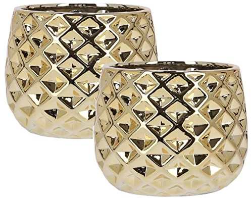 KOTARBAU® 2er Set Keramik-Blumentopf Übertopf Ø 13 cm für Blumen Pflanzen Gold
