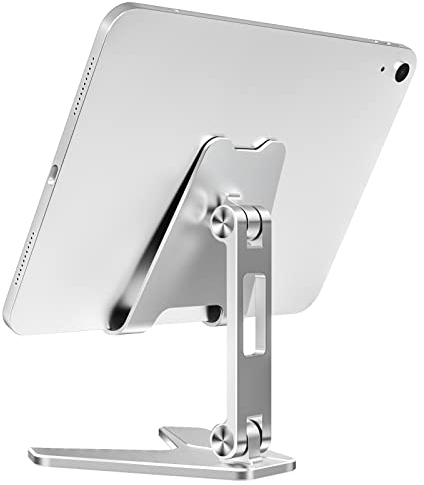 MoKo Tablet Ständer, Verstellbarer Aluminium Tablet Halterung für Schreibtisch, Stabiler Handyhalter für iPhone 14 Pro Max/14, iPad Air 4/Mini 6 2021, Galaxy Tab, iPad 10,2/Pro 11 2022, Silber