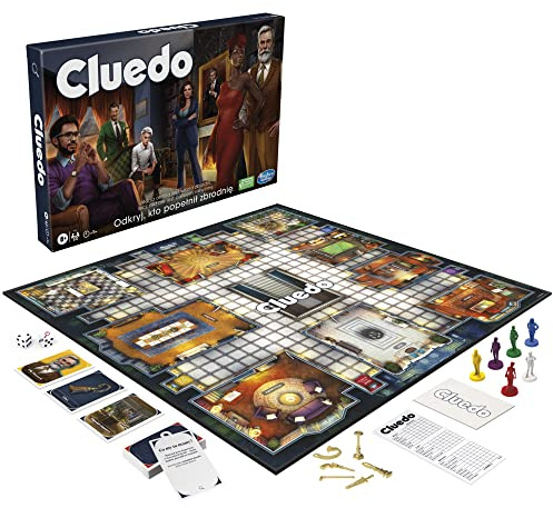 HASBRO CLUEDO Brettspiel Cluedo für 2-6 Spieler, Kriminal-Puzzle Detektivspiele, Familienspiele für Kinder und Erwachsene (polnische Version), Mindestalter 8+