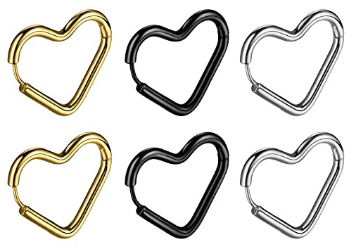 JewelryWe Orecchini da donna, in acciaio inox, grandi orecchini a cerchio, con cuore, in argento, 35/46/55 mm, Acciaio inossidabile
