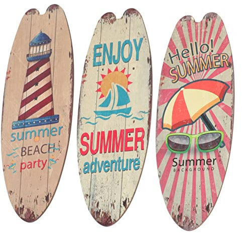 Abaodam 3stücke Hölzernes Surfbrettschild Zum Aufhängen Dekoratives Wandplakett Für Drinnen Und Draußen Nautisches Strandmotiv Geeignet Für Wohnzimmer Küche Und Eingangsbereich Handwerklic