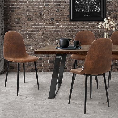 ML-Design Juego de 4 Sillas de Comedor con Respaldo Tapizado Marrón y Patas de Acero Asiento Blando de Imitación de Cuero Ergonómico Estilo Nórdico Escandinavo Mueble Decorativo de Hogar Cocina Salón