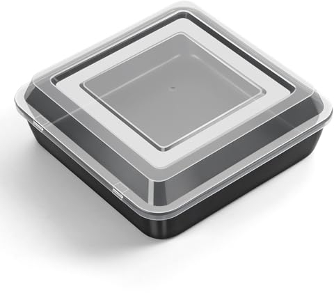 Joyfair Molde cuadrado para tartas, de acero inoxidable con tapa hermética, antiadherente, rectangular, molde para hornear brownie, perfecto para lasaña/brownie/pasteles, saludable y fácil de limpiar,