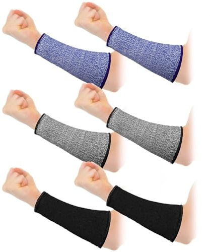 Pitxsgsia 3 Paar Armprotektoren Schwarz & Blau & Ca. 20 cm für Empfindliche Haut und Blutergüsse Schnittfeste Unterarm-Manschette Schutzstufe 5 Armschutzhülse Gegen Verbrennungen