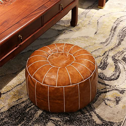 SePKUs Nordischer Stil, marokkanischer PU-Pouf, handgefertigter Ottoman-Fußhocker, rund, großes künstliches, Nicht gepolstertes Kissen (B 50 x 30 cm)