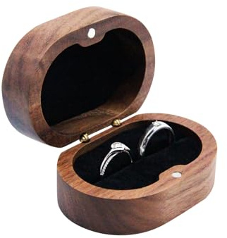 Bototack Wooden Double Ring Box, Personalized Rustic Engagement Ring Holder for 2 Rings, Vintage Ring Storage Box, Ring Holder Case for Proposal Wedding Anniversary (Black)