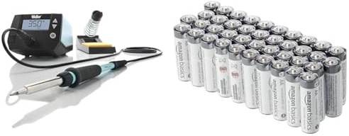Weller WE 1010 (T0053298399) 70W/230V WE Digital Soldering Station Kit with UK Plug & Amazon Basics AA Alkaline Batteries, Industrial Double A, 5-Year Shelf Life, 40-Pack