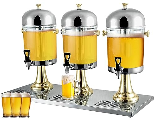 Cashwise Cold Hot Juice Dispenser, Stainless Steel Clear Glass Drink Dispenser Juice Drink Commercial Beverage Dispenser Three Head Juicer Dispenser for Breakfast Buffet Bars Hotels