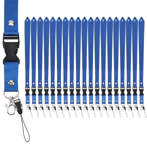Segus Schlüsselband mit Karabiner, 20 Stück Schlüsselband Lang, Schlüsselanhänger Band aus Nylonimitat, Lanyards Blau für Schule, Krankenhäuser, Fabriken, Bürozubehör