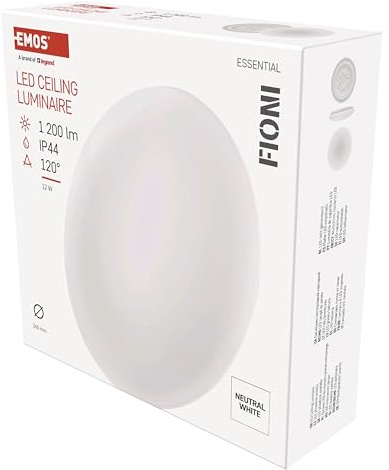 EMOS LED Panel FIONI 12 W, runde 1200 lm Deckenleuchte, wasserdichte IP44 Wandleuchte mit Durchmesser 25,5 cm, ersetzt 80W Glühbirne, Lichtfarbe neutralweiß 4000K, Leuchtdauer 15000 St.