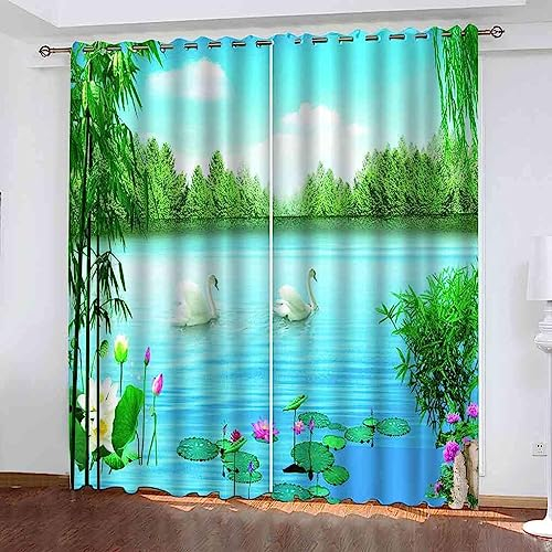 Vorhang Blickdicht Gardinen Mit Ösen - 2 Stücke 2 X 70 X 160 Cm Verdunklungsvorhänge 3D Waldfluss Muster Thermovorhang Für Kinderzimmer Schlafzimmer Weihnachtsgardinen -4V3Y3F4G8L6E9Y1L6C5E6Y4T5L7B3A2