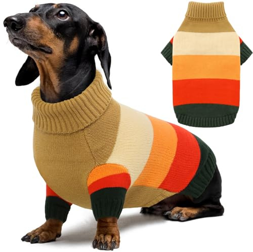 AOFITEE Hundepullover für Kleine Hunde, Winter Weihnachten Pullover Hund | Warm Strickpullover Sweater für Hunde, Rollkragen Hundepulli Kleine Hund Pullover für Dackel Wintermäntel, Braun S