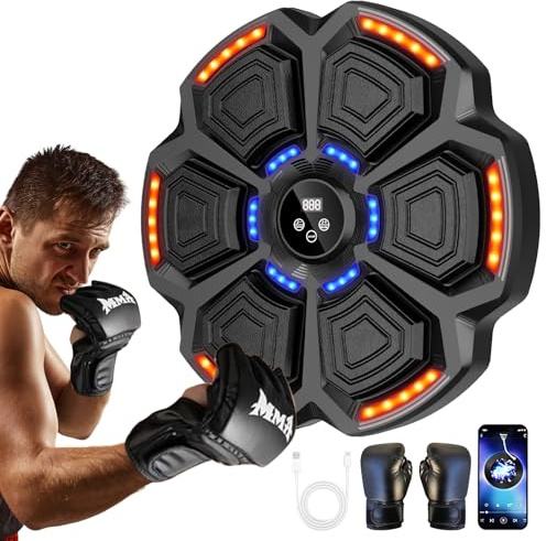 Music Boxing Machine für Erwachsene, 9 Geschwindigkeitsmodi, Musik-Boxmaschine Boxer mit Boxhandschuhen, LED Wand Schlagpolster mit Musik, unterstützt Bluetooth, Geschwindigkeitseinstellung