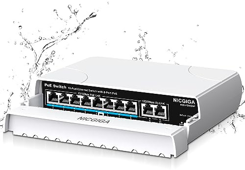 Wasserdichter 8-Port PoE Switch mit 8 Port PoE+@120W + Gigabit Uplink Port, NICGIGA Outdoor 10 Port IEEE802.3af/at Power Over Ethernet Switch Unmanaged mit VLAN und 250m Extender Funktion, Plug & Play