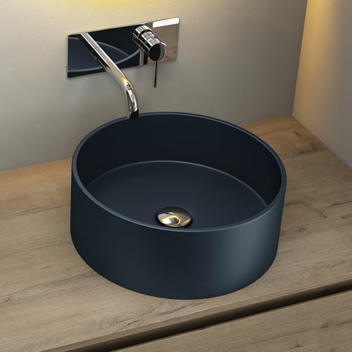 Mai & Mai Vasque Ronde à Poser 40x40x15cm Gris Noir Mat sans Trop-Plein | Lave Mains, Surface Lisse, et Facile à Nettoyer, pour WC d'Invités ou Petite Salle de Bains, Colossum804