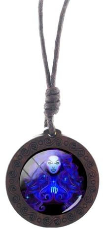 GONMFKM Charm-Halskette Mit 12 Sternzeichen, Modischer Anhänger Aus Glas, Rund, Braunes Holz, Schlüsselbeinkette, Sternbild, Horoskop, Pulloverkette Für Damen Und Herren, Schmuckgeschenke, Jungfrau,