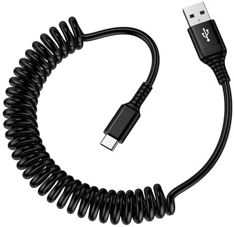 Coiled Cable USB C,USB A to USB C Phone Charger Cable Fast Charging,Android Car Type C Spring Data Lead for Samsung Galaxy S25 S24 S23 S22 S21 S20 A55 A54 A35 A15 A16,iPhone 17 16 15 Pro,Google Pixel