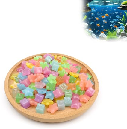 FINELYCR Fluoreszierende Steine 150 Stück Leuchtsteine, Farbe Leuchtende Steine Quadratischer Stern Dekosteine, Dekosteine für Vasen, Leuchtperlen für Gartendeko Terassendeko, Aquarium Deko