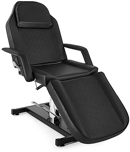 Bonnlo Hydraulic Massage Table 3 Section Beauty Bed, Massage Chair with Head Cushion, 360 Degree Rotating Adjustable Beauty Professional Tattoo SPA Salon Chair (Black)