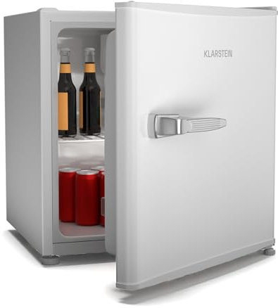 Klarstein Irene Mini Frigo 46 L - Silencieux 37 dB, Thermostat réglable, Petit réfrigérateur rétro pour chambre, Bureau, Classe énergétique D, Blanc