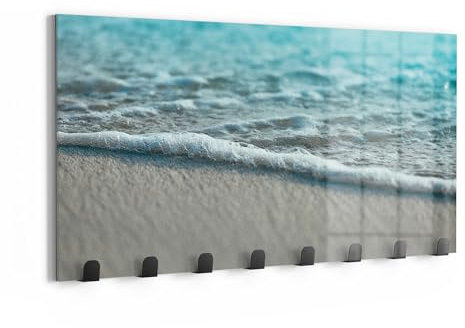 DEQOART Wandgarderobe Glas & Metall | Motiv Flüstern der Welle | 60x30 cm | Design Haken-Leiste modern | Garderoben-Paneel für Flur, Wohnzimmer & Schlafzimmer | magnetisch & beschreibbar