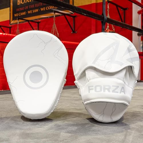FORZA Pattes d’Ours [3 Couleurs] | Équipement de Combat Durable en Cuir PU avec Rembourrage en Mousse | Boxe, Kickboxing, MMA par Paire (Blanc)
