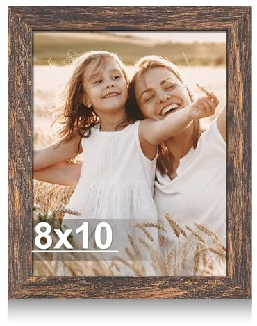 Hongkee 8x10 Picture Frame with Real Glass Wood Frame(Rustic Brown, 1 Pack) | Fits 8 x 10 Photos for Wall or Tabletop Display - Includes Easel Back, Vertical Hang - Ideal for Home, Office