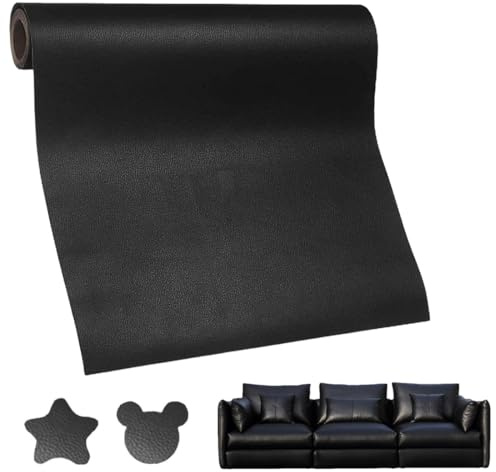 Kunstleder Selbstklebend, Reparatur Set für Sofas, Bürostühle, Kopfteil, Handtaschen, Jacken, Autositze, Möbel (Schwarz, 30 x 200cm)