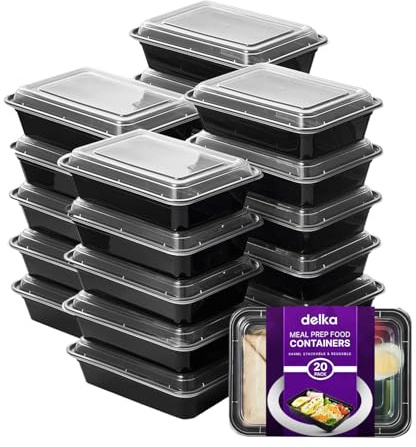 delka Meal Prep Containers -944ml | BPA-Free, Reusable Food Storage Boxes | Microwave, Freezer & Dishwasher Safe | Leakproof & Stackable for Healthy Meal Planning & Portion Control (20 Pack)