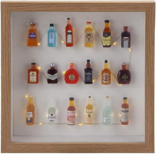 PMS LED Bottle Display Frame – Illuminated Wall Art for Home Bar, Pub, or Man Cave – Light-Up Miniature Liquor Bottle Decoration – Unique Father’s Day Gift & Men’s Gifting Idea