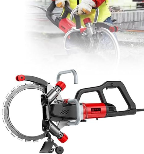 Electric Concrete Saw - Circular Wall Chaser with Water Fed Dust Suppression, Wet/Dry Disk Cutter, Power, Includes Water Pump and 3 Blades for Efficient Cutting