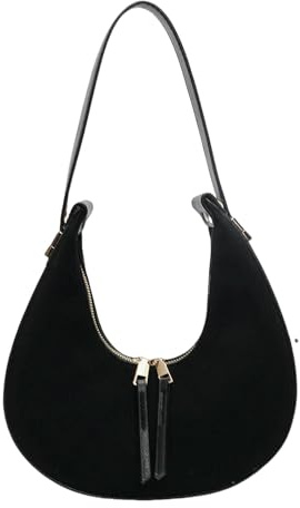 ZBJZUIMEI Schultertasche Damen Frauen Unterarmtasche Große Kapazität Stilvolle Halbmond Tasche Reißverschluss Trendy Handtasche Chic Hobo Tasche-schwarz