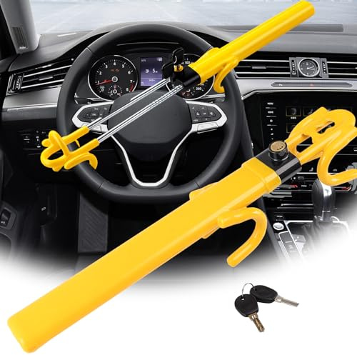 Car Steering Wheel Lock Twin Bar, Universal Steering Wheel Lock, High Visibility Heavy Duty, Anti-Theft Bar Secure Car Device, Adjustable Length, Suitable Car Security for Cars, Van, Caravan, 2 Key