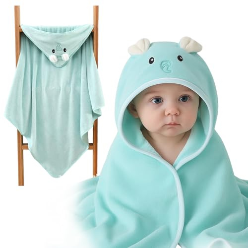 KEWUF Accappatoio Neonato, 80x80cm Asciugamani Con Cappuccio Per Bambini, Accappatoio Neonato con Cappuccio Extra Morbido e Super Assorbente per Neonati e Bambini 0-3 Anni, Verde