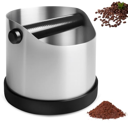 PORFOYO Récipient à taper pour porte-filtre, bac à marc de café, boîte à café en acier inoxydable avec fond antidérapant, boîte à taper Barista Accessoires pour la collecte et le recyclage du marc de