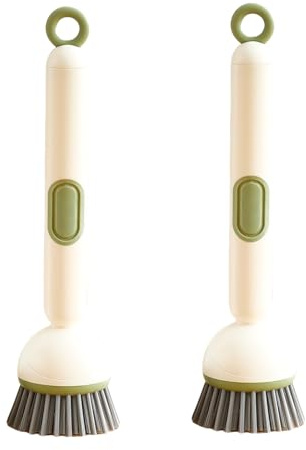 Spazzola per la pulizia regolabile con dispenser di liquidi, manico regolabile a 6 livelli e testina ricaricabile in PET (2, verde), dispenser di sapone, spazzola per lavare i piatti (2, verde)