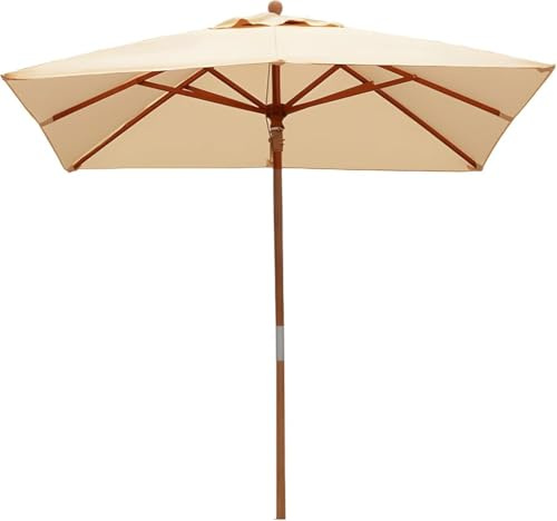 Parasol De Jardin ExtéRieur Parasol autoportant en bois de 2 x 2 m, 8 baleines, mât en bois de 38 mm, carré de 200 cm, pour terrasse, camping, extérieur