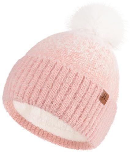 Bequemer Laden Womens Winter Hats Warm Knit Fleece Lined Cap PomPom Beanie Hats for Women Cold Weather Christmas Gifts