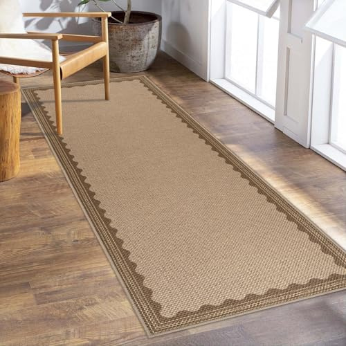 Famibay Hallway Runner Non Slip 50x150cm Kitchen Runner Rug Washable Brown Woven Absorbent Carpet Runners For Hallway Kitchen Bedroom Floor Corridor