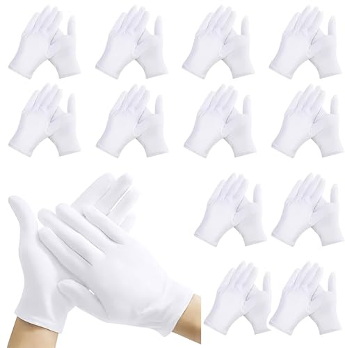 24 Pcs White Cotton Work Gloves, X-Large Thickened Soft White Glove Coin Jewelry Silver Inspection Guard Gloves, Moisturising Dry Hand Cotton Stretchable, Adapt for Handling Wedding Dress