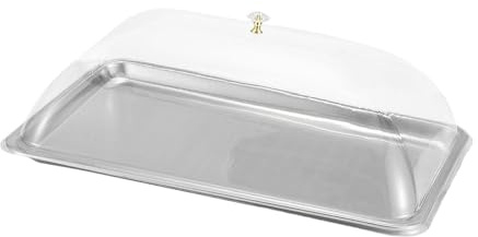 Gralara Plateau à Gâteau, Plateau à Dégustation, Présentoir à Gâteaux avec Couvercle Transparent en Acier Inoxydable, Plat de Service pour Disposer Friandises Desserts Entrées, 50 X 35 X 2 Cm